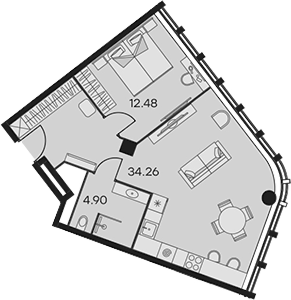 1-комнатная квартира 51.64 м², 15/15 эт., Апарт-отель «Апарт-отель 25-7 Заневский»